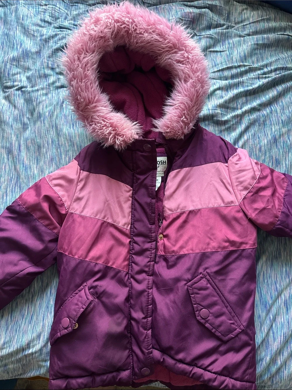 OshKosh B'gosh Pink and Purple Hooded Puffer Coat